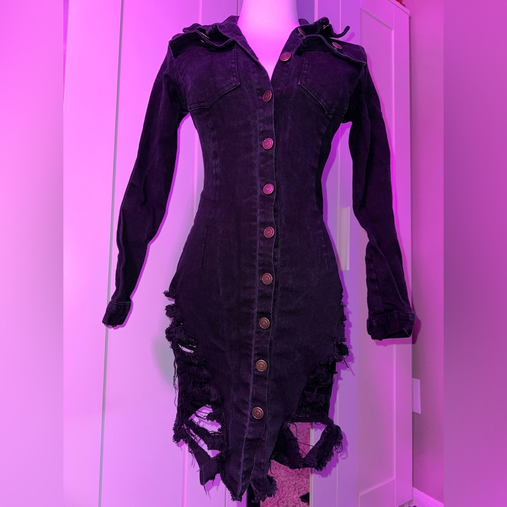 Fashionnova Editorial Love Distressed Denim Dress - Black
